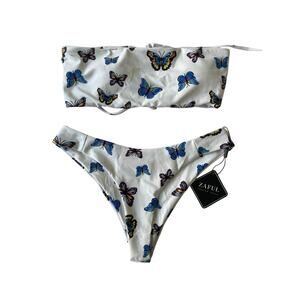 ZAFUL, SIZE 4, WHITE BUTTERFLY BIKINI, 2 PIECE